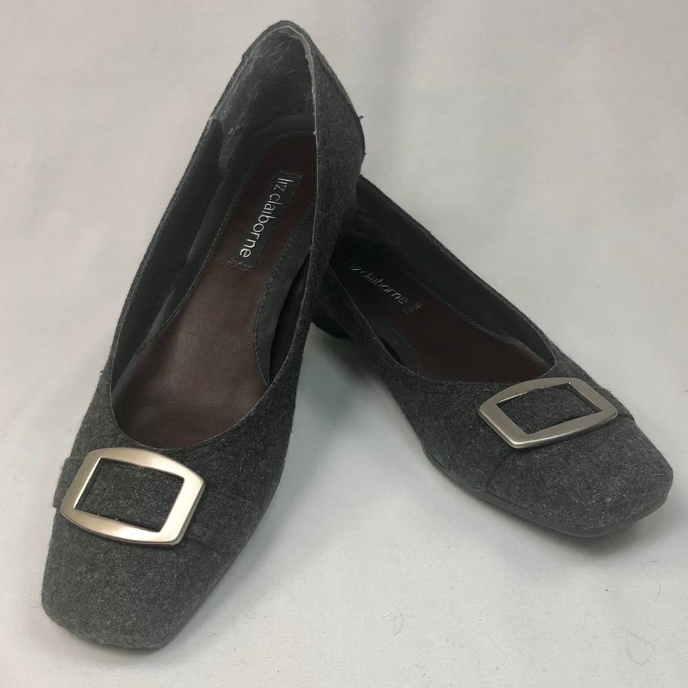 Liz Claiborne Lilly Gray Fabric Flat Silver Buckle
